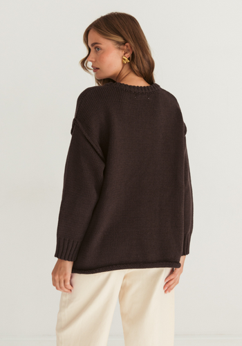 CLARA RELAXED COTTON KNIT - CHOCOLATE