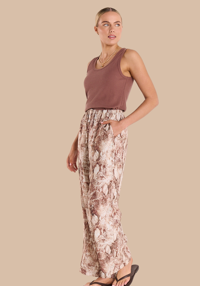 Load image into Gallery viewer, FEATHER + NOISE ELISHA PANT - CHOCOLATE SNAKESKIN