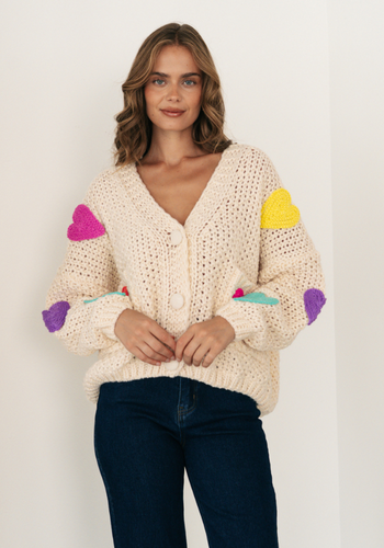 CASSIA HEART CARDIGAN - CREAM