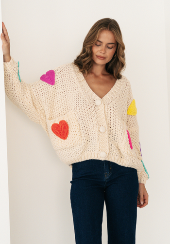 CASSIA HEART CARDIGAN - CREAM