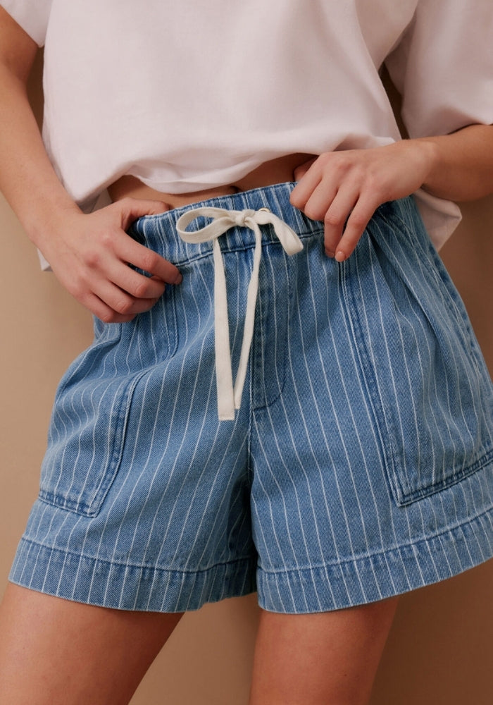 Load image into Gallery viewer, CERES LIFE DARCY RELAXED EVERYDAY SHORT - INDIGO STRIPE
