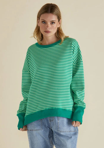 BETTY BASICS COVE SWEAT - GREEN STRIPE