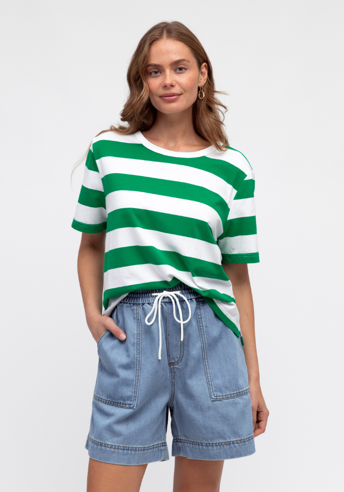 Load image into Gallery viewer, URBAN MIRAGE STRIPE TEE - GREEN STRIPE