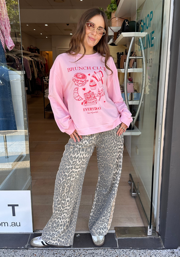 BRUNCH CLUB SLOUCHY CREW NECK - PINK