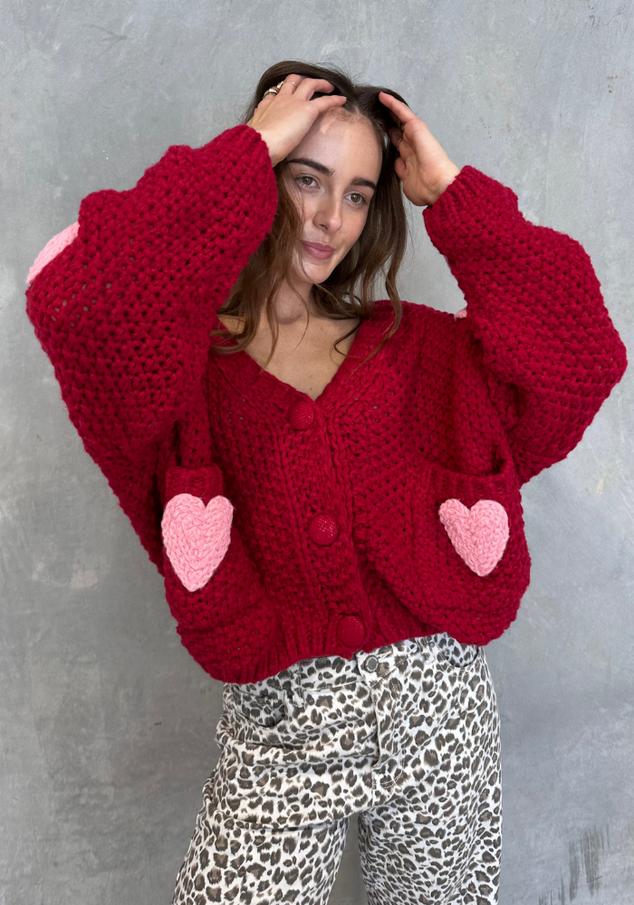 Load image into Gallery viewer, CASSIA HEART CARDIGAN - RED