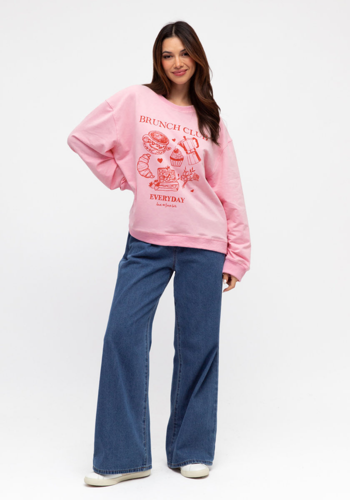 Load image into Gallery viewer, BRUNCH CLUB SLOUCHY CREW NECK - PINK