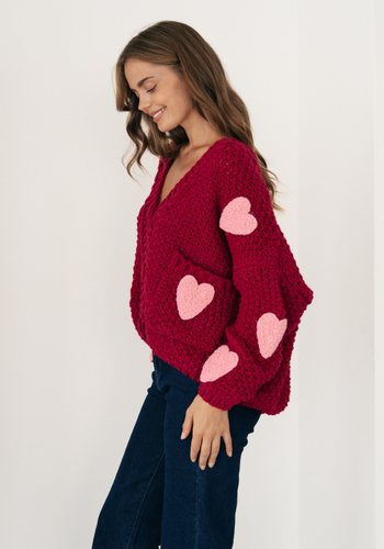 CASSIA HEART CARDIGAN - RED