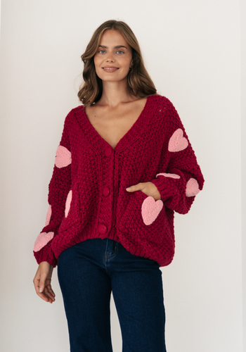 CASSIA HEART CARDIGAN - RED
