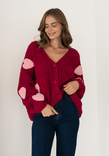 CASSIA HEART CARDIGAN - RED