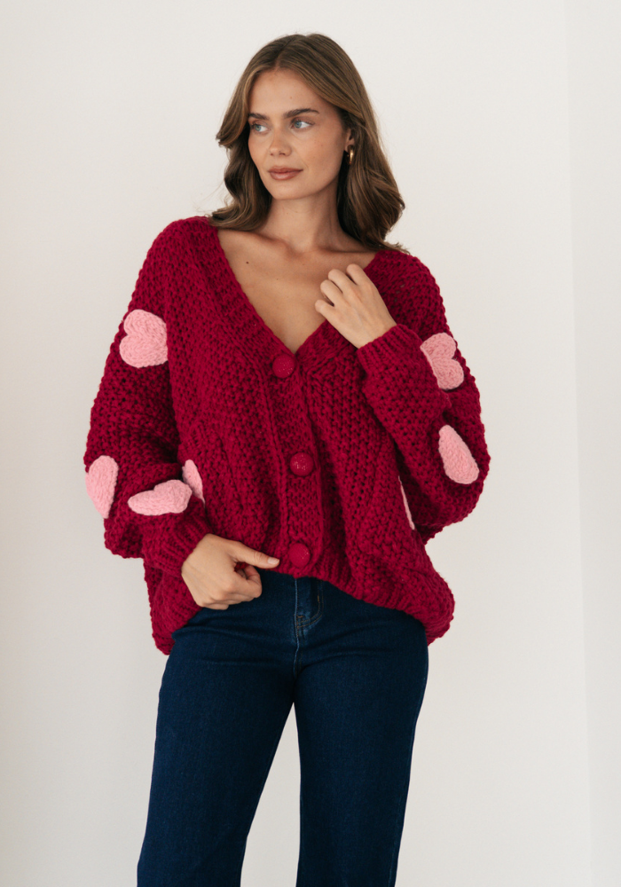 Load image into Gallery viewer, CASSIA HEART CARDIGAN - RED