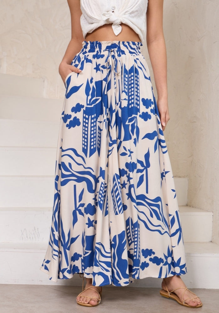 Load image into Gallery viewer, RAVEN WIDE LEG PANTS - BLUE PRINT