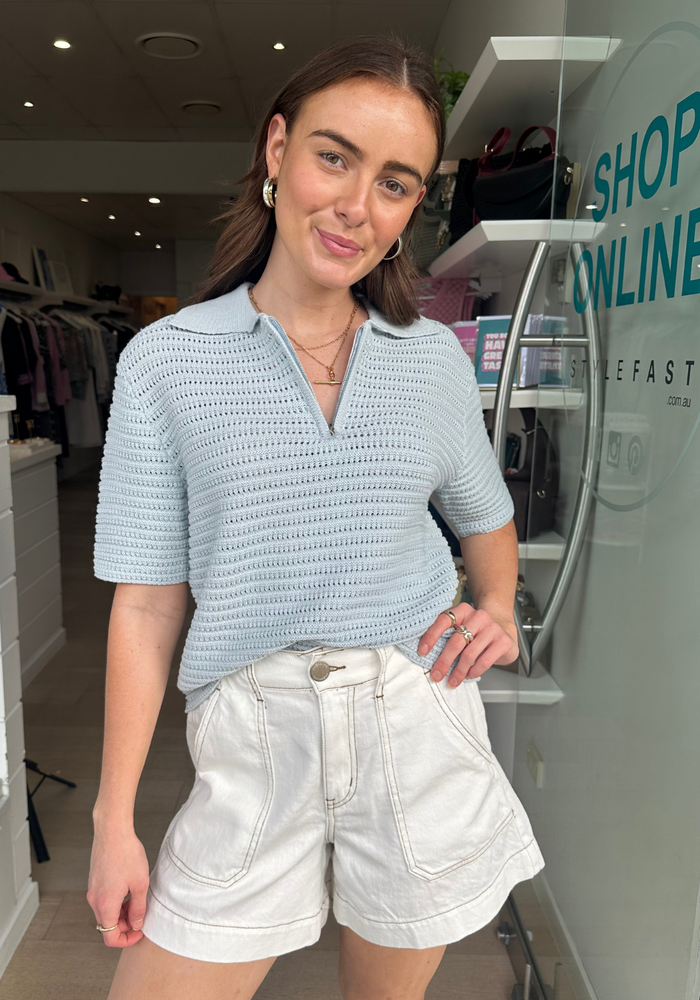 Load image into Gallery viewer, APOLO COLLARED KNIT TEE - BABY BLUE