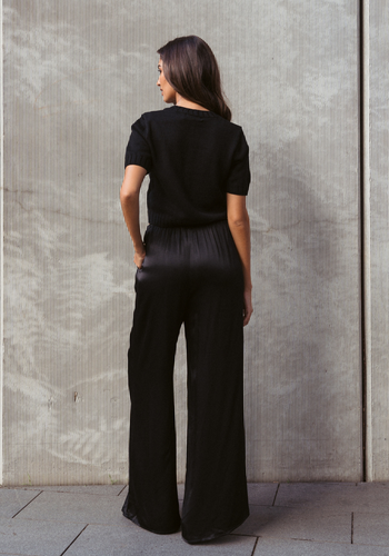 LUNA BUTTON FRONT FITTED KNIT - BLACK