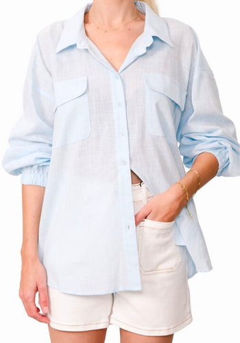 AUBREY OVERSIZED BUTTON THROUGH SHIRT - BABY BLUE