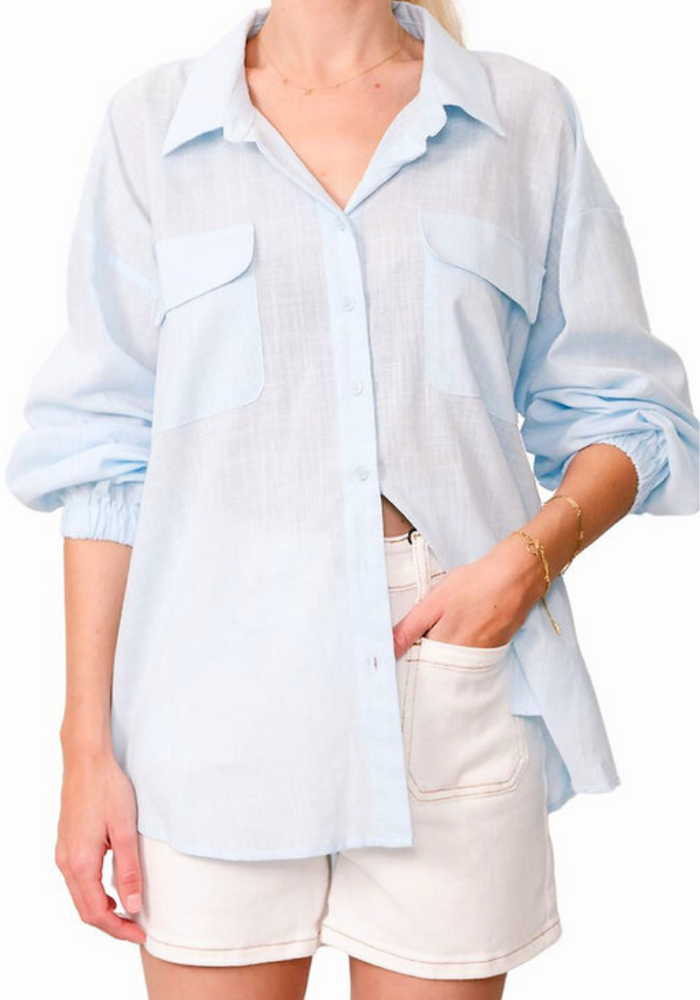 Load image into Gallery viewer, AUBREY OVERSIZED BUTTON THROUGH SHIRT - BABY BLUE