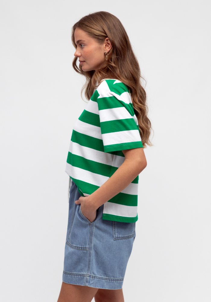 Load image into Gallery viewer, URBAN MIRAGE STRIPE TEE - GREEN STRIPE