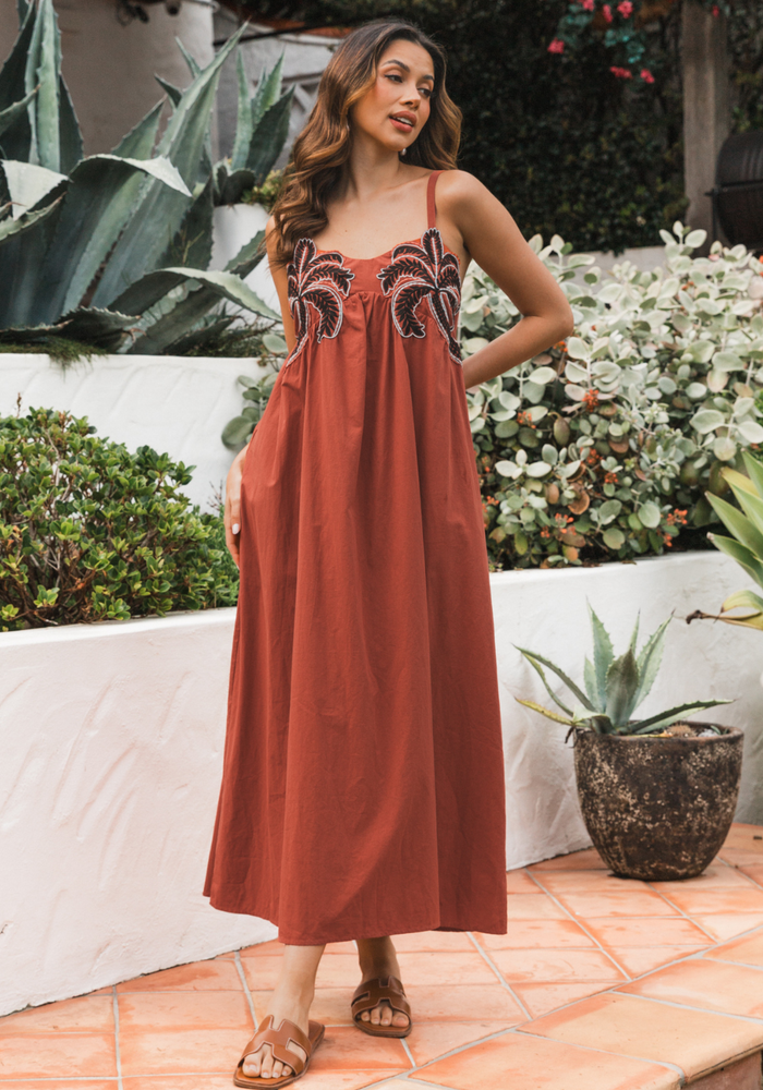 Load image into Gallery viewer, ALICE EMBROIDERY DETAIL MAXI DRESS - RUST