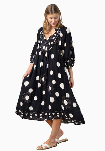 RODGERS BATWING MIDI DRESS - BLACK SPOT PRINT