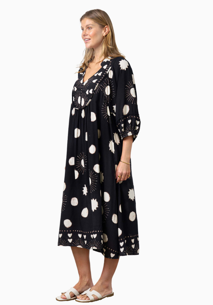 Load image into Gallery viewer, RODGERS BATWING MIDI DRESS - BLACK SPOT PRINT