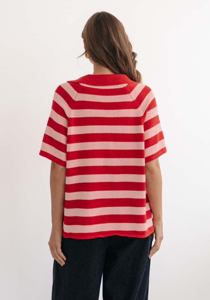 Load image into Gallery viewer, VICTORIA COLLARED KNIT - PINK & RED