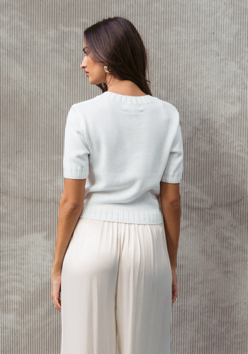 LUNA BUTTON FRONT FITTED KNIT - WHITE
