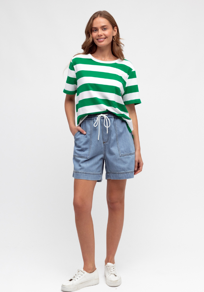 Load image into Gallery viewer, URBAN MIRAGE STRIPE TEE - GREEN STRIPE