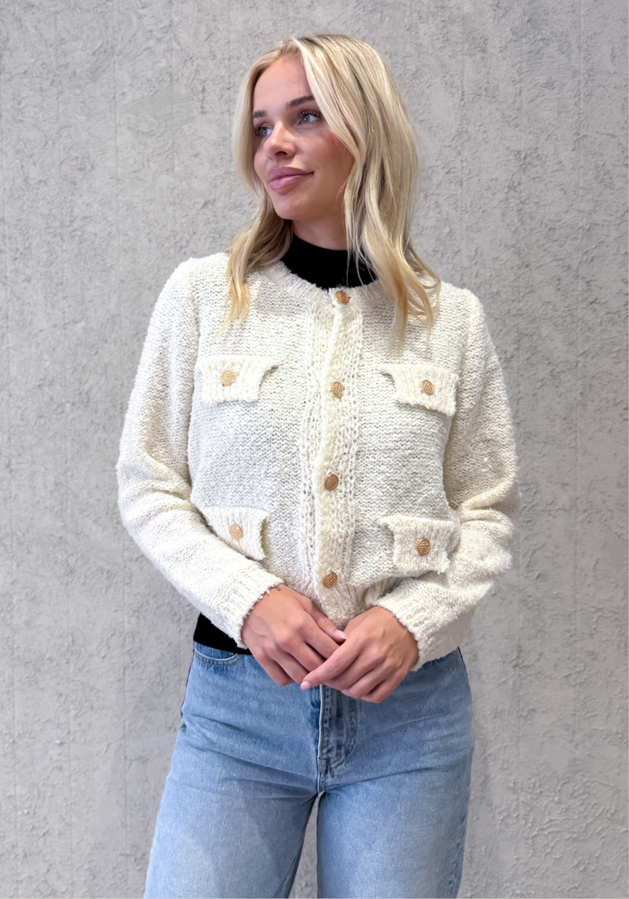 Load image into Gallery viewer, SADIE BOUCLE KNIT CARDIGAN - CREAM