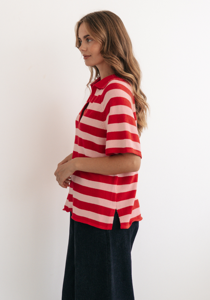 Load image into Gallery viewer, VICTORIA COLLARED KNIT - PINK & RED