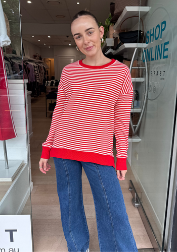 BETTY BASICS COVE SWEAT - RED STRIPE