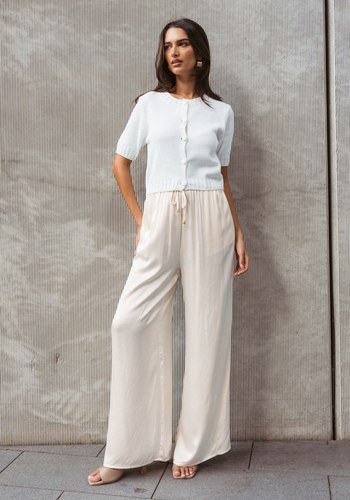 LUNA BUTTON FRONT FITTED KNIT - WHITE