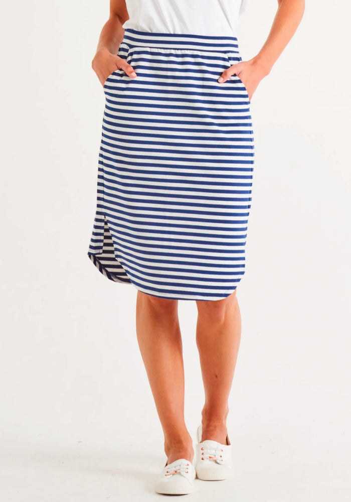 Load image into Gallery viewer, BETTY BASICS EVIE SKIRT - OCEAN STRIPE