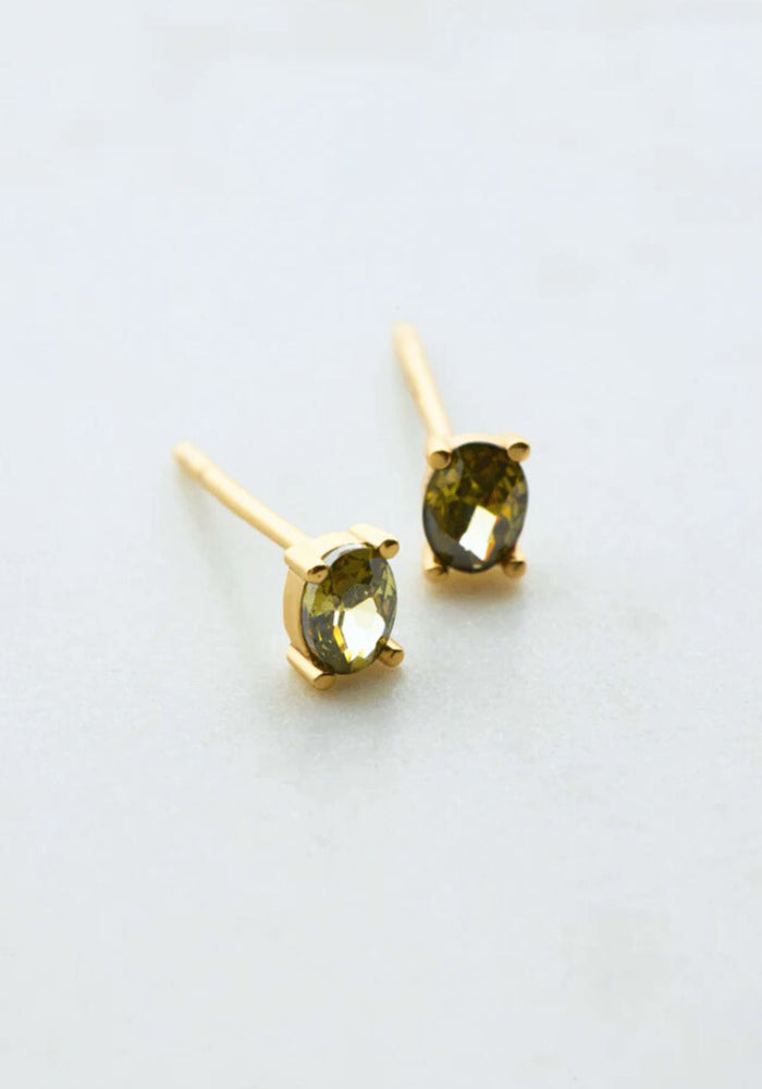 Load image into Gallery viewer, ZAFINO OVAL CRYSTAL STUD - GREEN GOLD