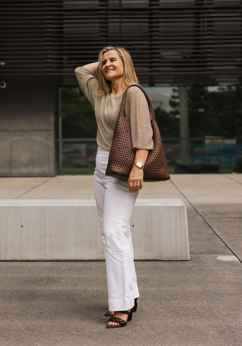 LOUENHIDE GABBY WOVEN SHOULDER BAG - CHOCOLATE