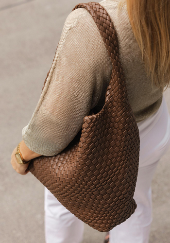 LOUENHIDE GABBY WOVEN SHOULDER BAG - CHOCOLATE