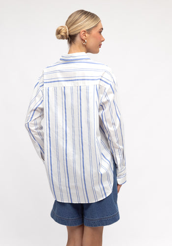 ZANA BUTTON THROUGH SHIRT - WHITE & BLUE