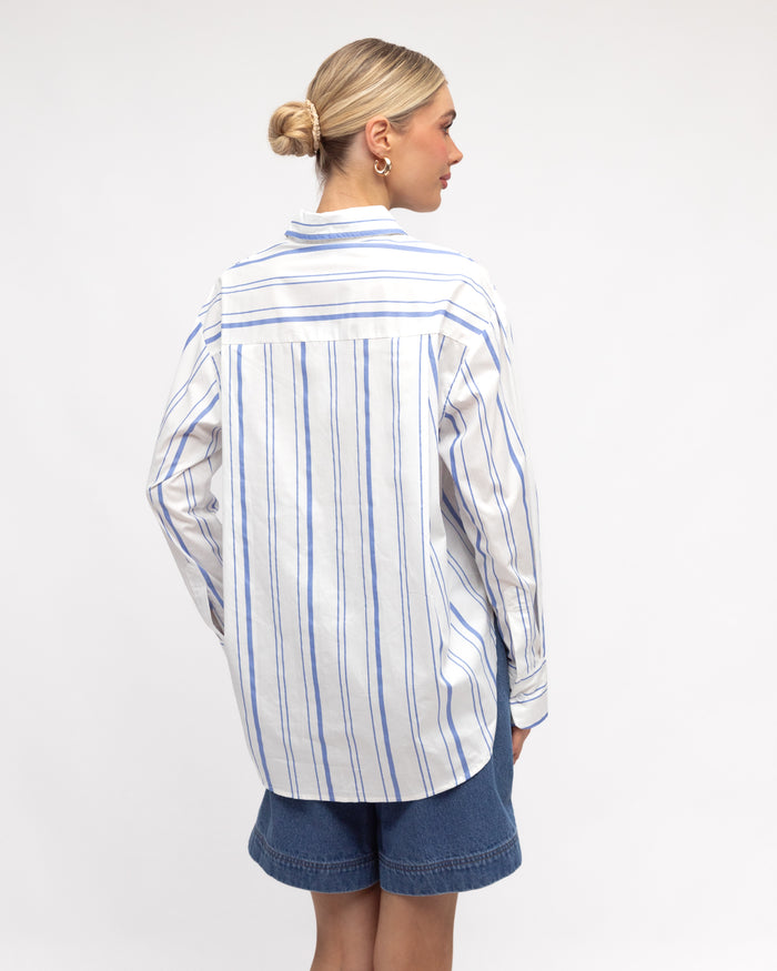 Load image into Gallery viewer, ZANA BUTTON THROUGH SHIRT - WHITE & BLUE