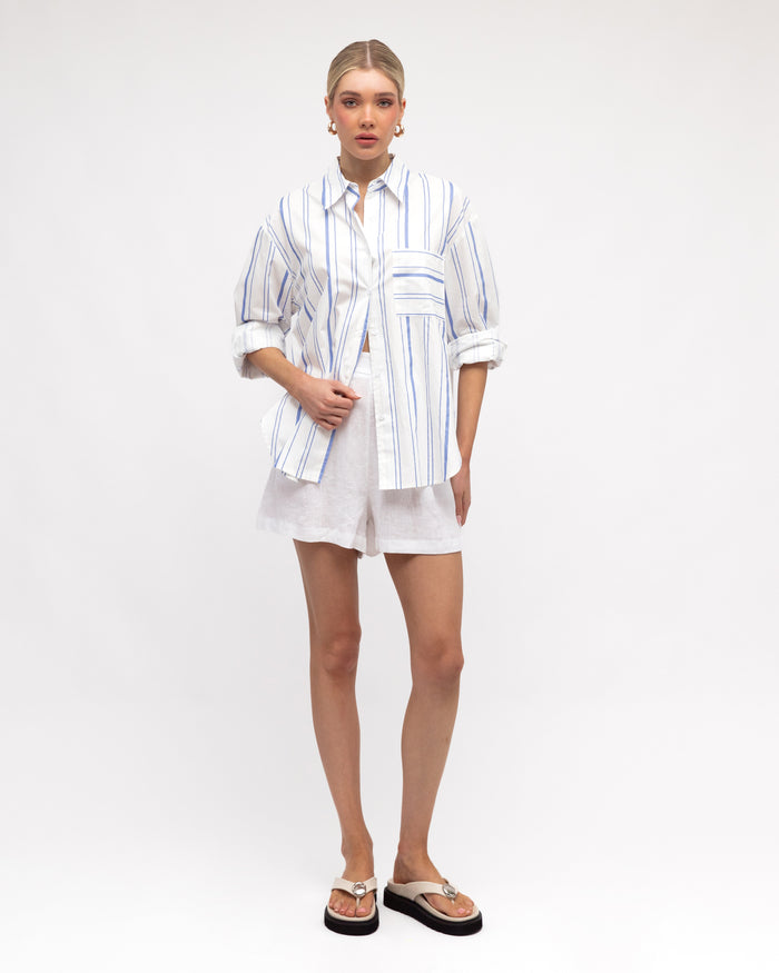 Load image into Gallery viewer, ZANA BUTTON THROUGH SHIRT - WHITE & BLUE