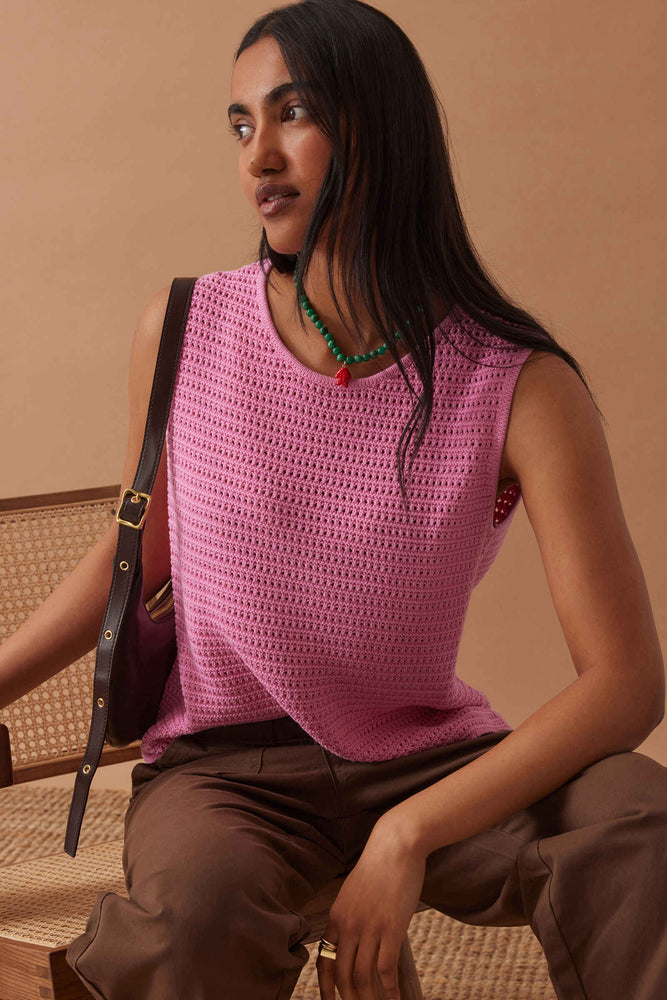 Load image into Gallery viewer, CERES LIFE MARGOT MESH KNIT TANK - HIBISCUS PINK