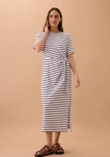 CERES LIFE ALLORA TIE MIDI TEE DRESS - CHOC STRIPE
