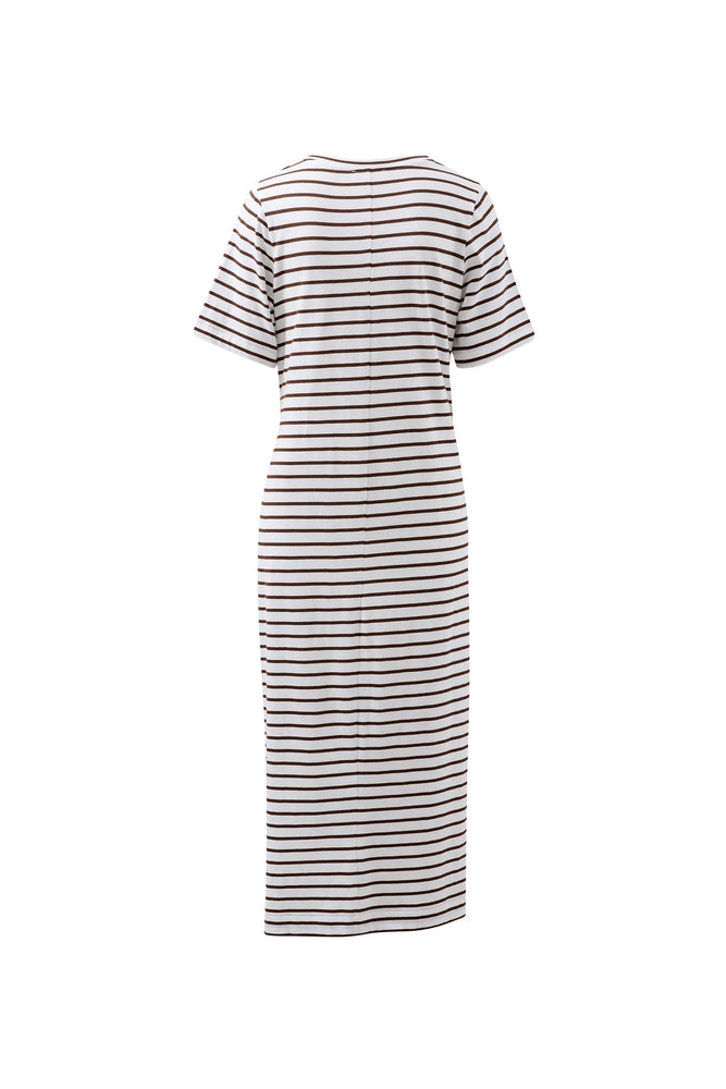 Load image into Gallery viewer, CERES LIFE ALLORA TIE MIDI TEE DRESS - CHOC STRIPE