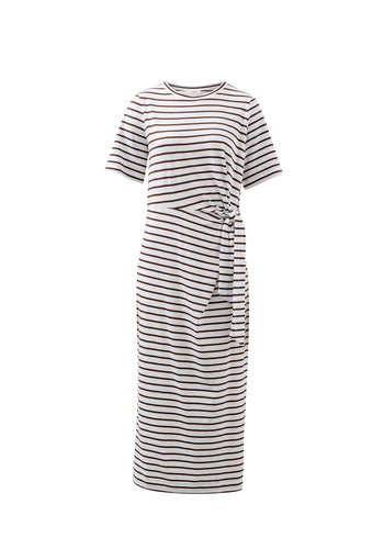 CERES LIFE ALLORA TIE MIDI TEE DRESS - CHOC STRIPE
