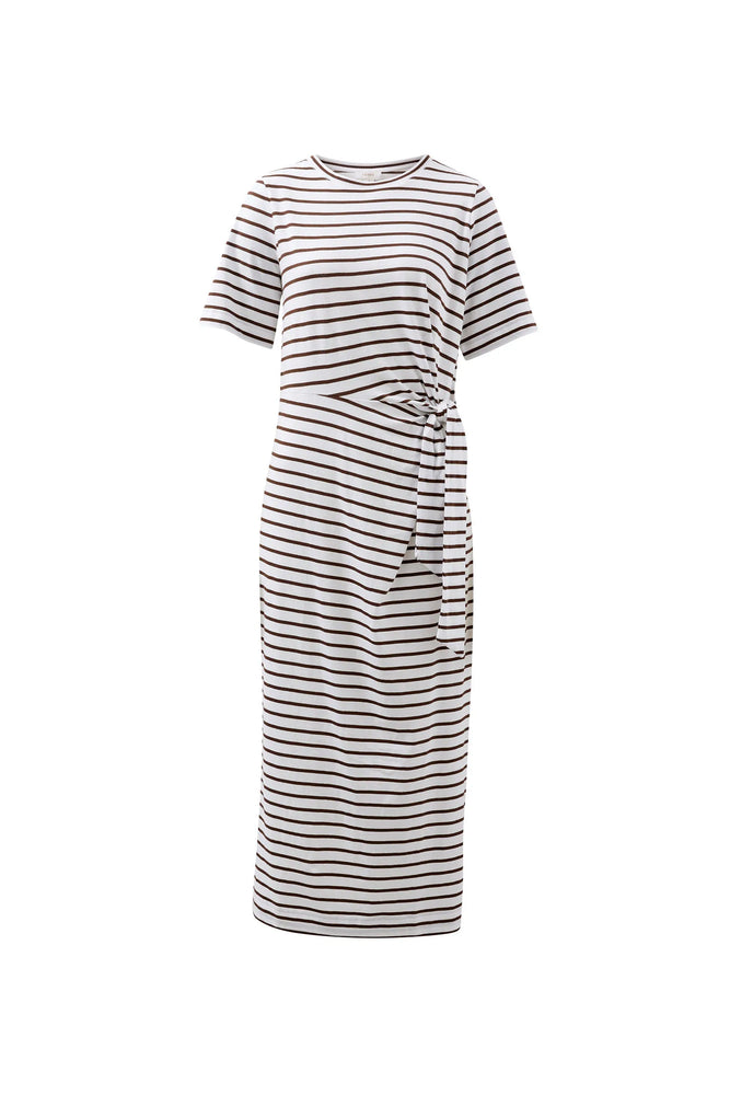 Load image into Gallery viewer, CERES LIFE ALLORA TIE MIDI TEE DRESS - CHOC STRIPE