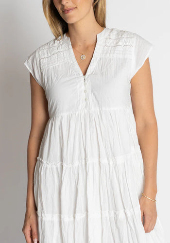 LULALIFE SHAYNA TIERED COTTON DRESS - WHITE