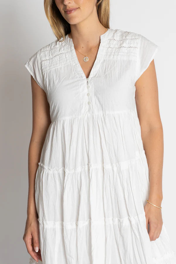 Load image into Gallery viewer, LULALIFE SHAYNA TIERED COTTON DRESS - WHITE