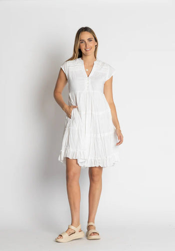 LULALIFE SHAYNA TIERED COTTON DRESS - WHITE
