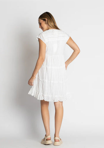 LULALIFE SHAYNA TIERED COTTON DRESS - WHITE