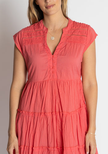 LULALIFE SHAYNA TIERED COTTON DRESS - GERANIUM