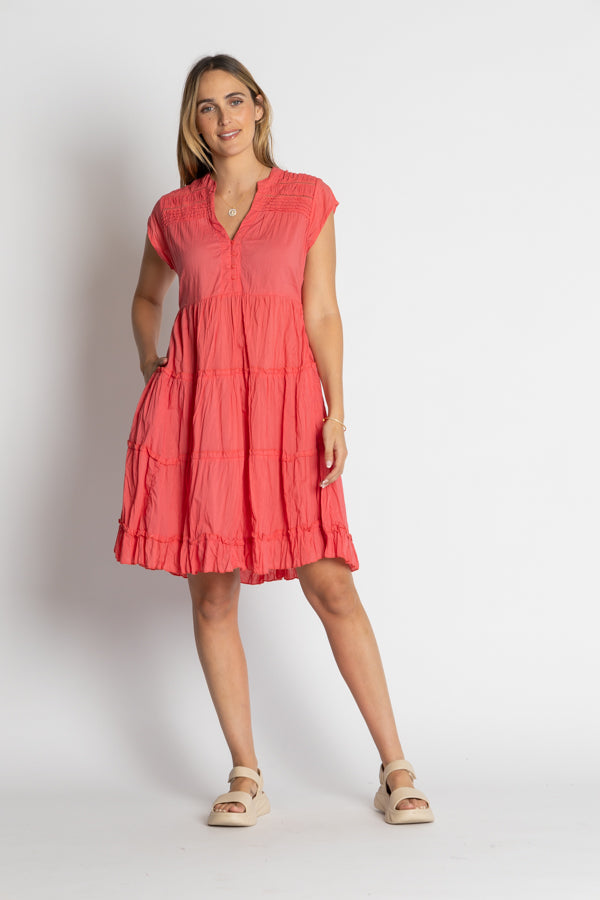 Load image into Gallery viewer, LULALIFE SHAYNA TIERED COTTON DRESS - GERANIUM