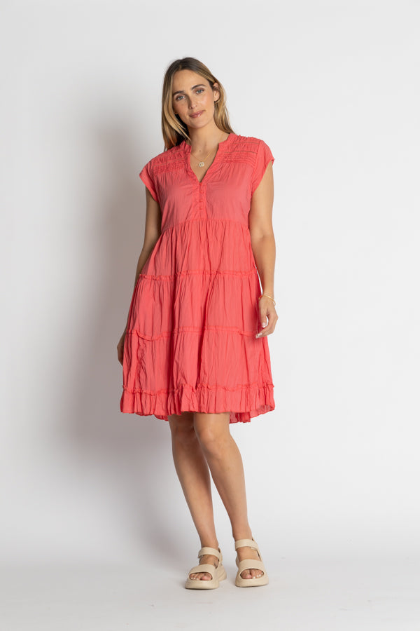Load image into Gallery viewer, LULALIFE SHAYNA TIERED COTTON DRESS - GERANIUM