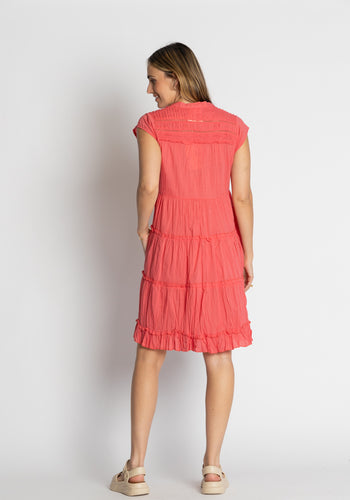 LULALIFE SHAYNA TIERED COTTON DRESS - GERANIUM